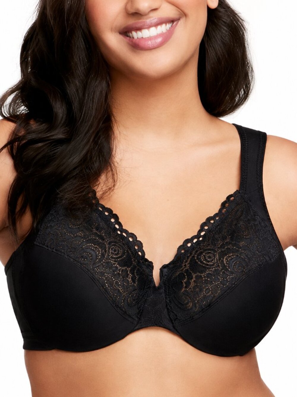 Glamorise 1240 Underwire Lace Support Bra Black 40D